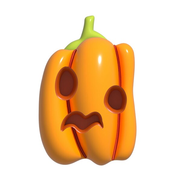 Halloween Realistic 3d Orange Pumpkin with sad face 3d rendered object Design element isolated on