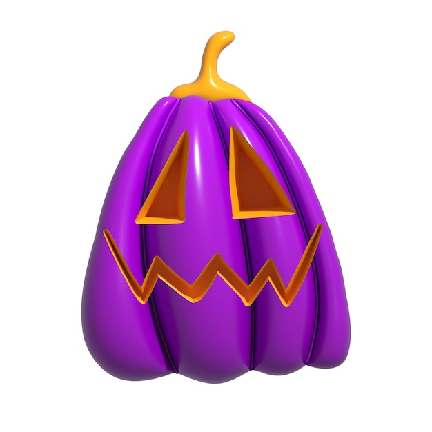 Foto halloween realistico 3d zucca viola con faccia felice oggetto renderizzato 3d elemento di progettazione isolato o