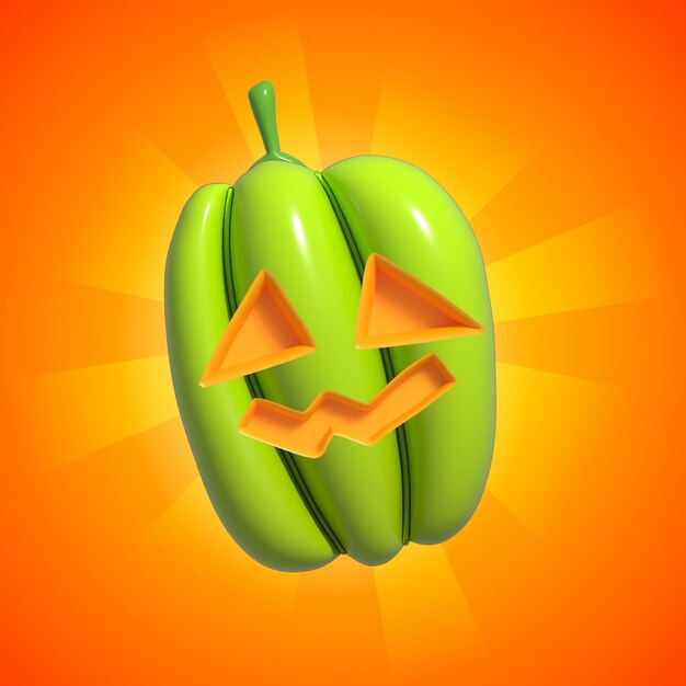 Halloween Realistische 3d Groene pompoen met gelukkig gezicht 3d gerenderd object Ontwerp element geïsoleerd op