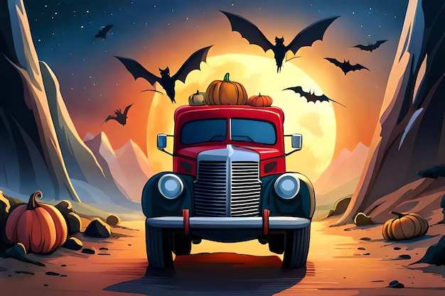 Foto camion rosso di halloween