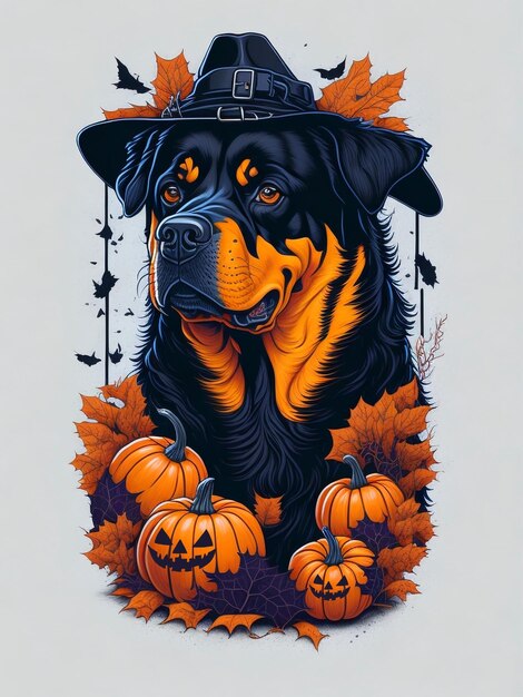 halloween rottweiler tshirt design vector illustration free ai generative