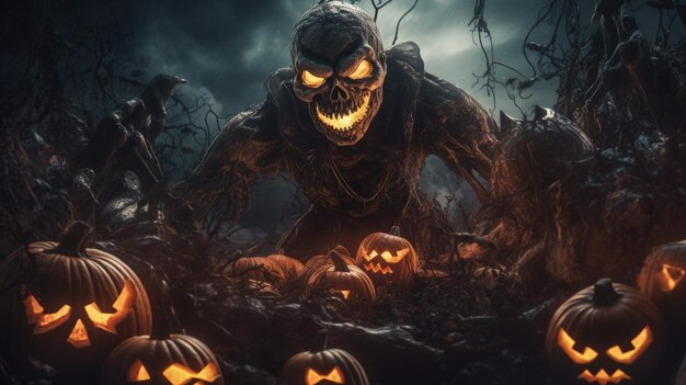 halloween's ghostly spirit a spectral dance with pumpkins skulls and candles Ai Generated