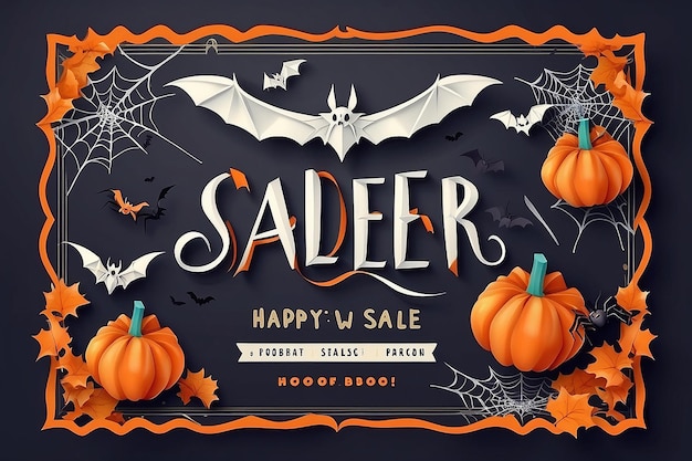 Photo halloween sale banner with calligraphy text paper bats spiders spiderwebs hand drawn lettering