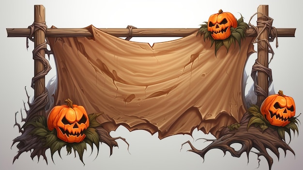 Halloween sale promotion poster or banner with pumpkins and rustic wooden frame Design for party