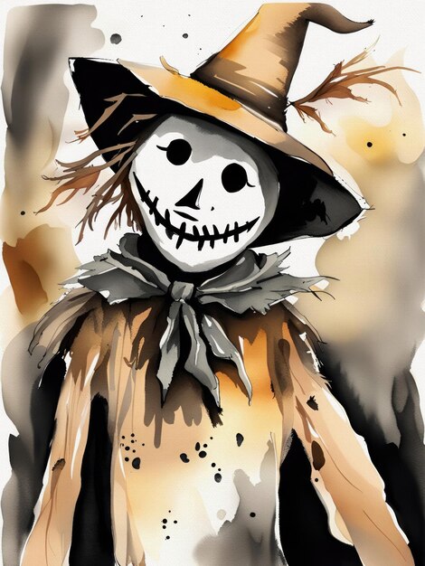 Halloween Scarecrow Watercolor Comics Character Illustration