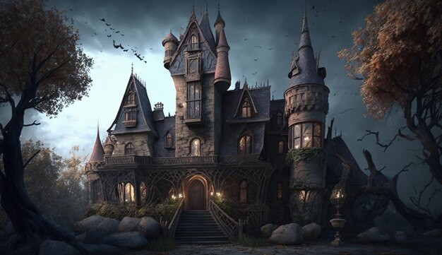 Halloween Scary castle design realistic impressive image AI generated art