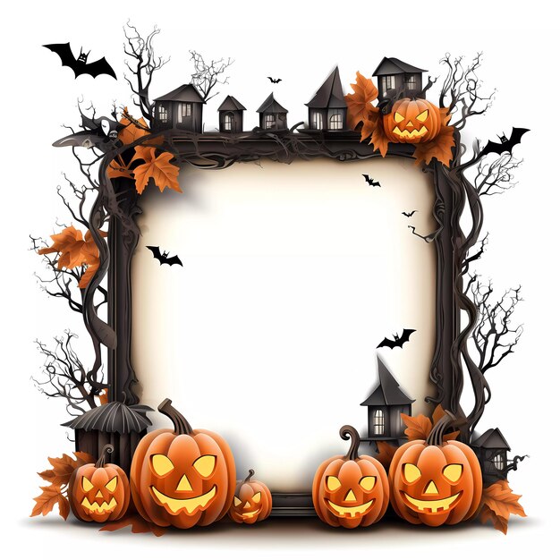 Halloween scary frame with pumpkins