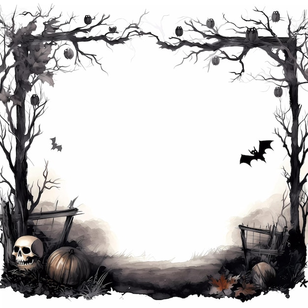 Halloween scary frame with pumpkins