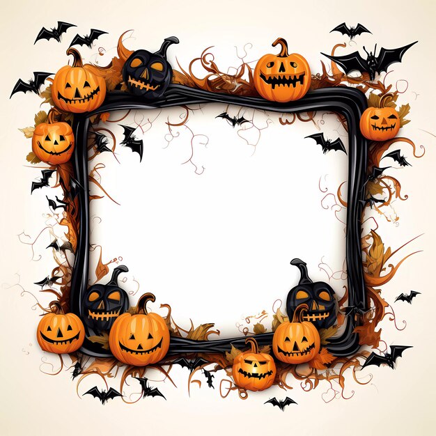 Halloween scary frame with pumpkins