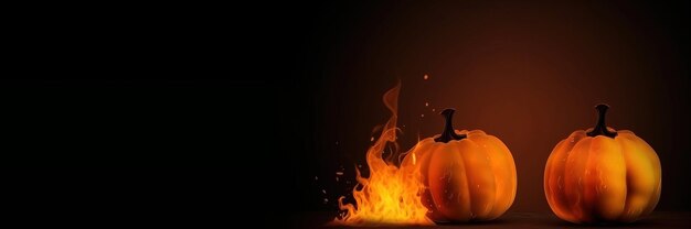 Halloween scary pumpkin on fire black background isolate AI generated