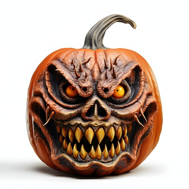 Halloween scary pumpkin on white background