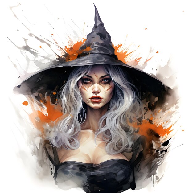 Halloween scary witch white background