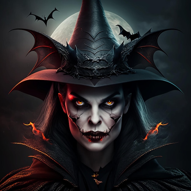 Halloween scary witches close face background AI Generated