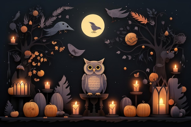 Halloween scene background withpumpkins of spooky Halloween Generative AI