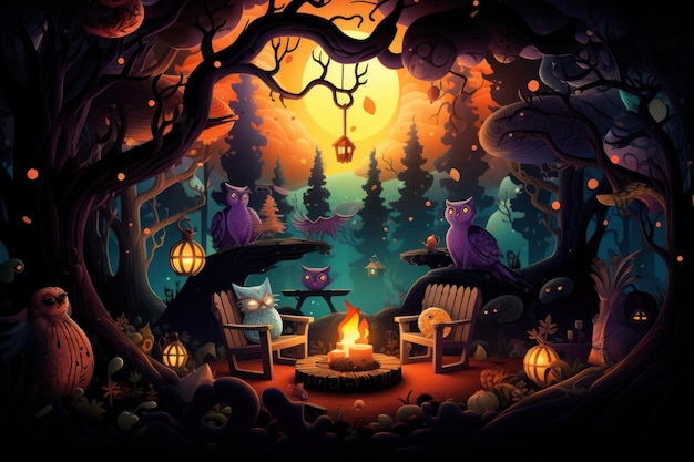 Halloween scene background withpumpkins of spooky Halloween Generative AI