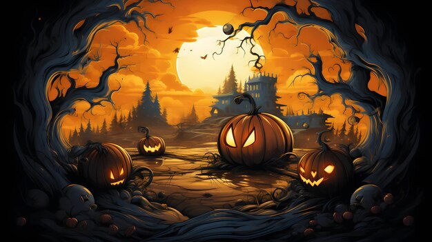halloween scene horror achtergrond met griezelige pompoenen van griezelig halloween