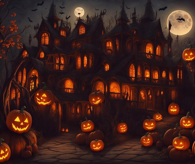 Halloween scene horror background with creepy pumpkins of spooky generated by ai