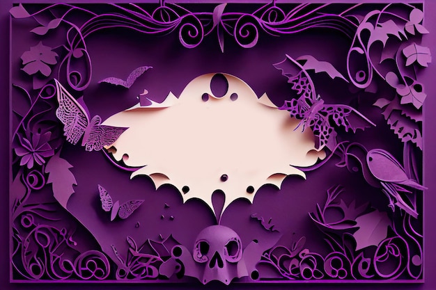 Halloween scene made of purple paper