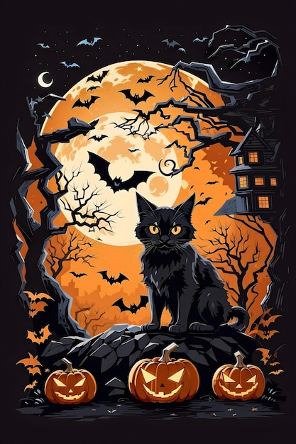 Halloween scène met zwarte katten