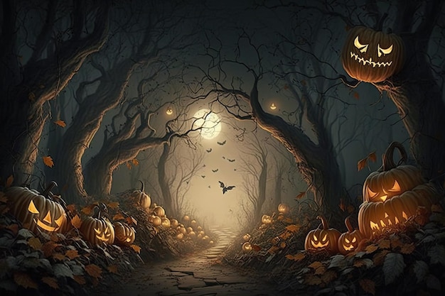 Halloween-scène op oranje achtergrond