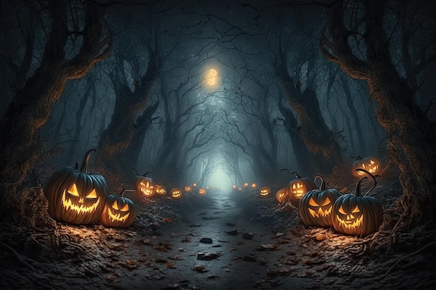Halloween scene on orange background