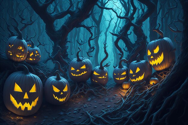 A halloween scene with pumpkins