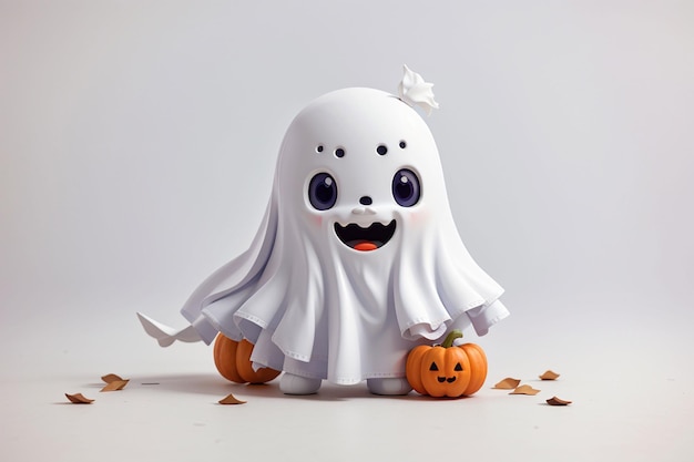 Halloween Schattig klein kind in spookkostuum op geïsoleerde achtergrond Vakantieconcept