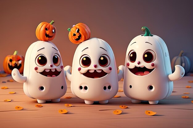 Foto halloween schattig spook met pompoen erop