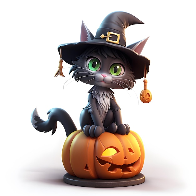 Halloween schattige kat heks 3D-rendering