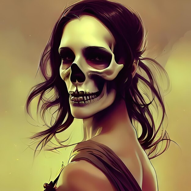 Halloween-schedel in bloemenstijl in gouden kleur
