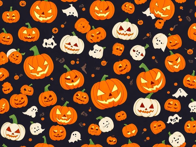 Halloween seamless pattern background with pumpkins and ghost