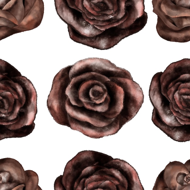 Halloween seamless pattern with black roses  watercolor illustration