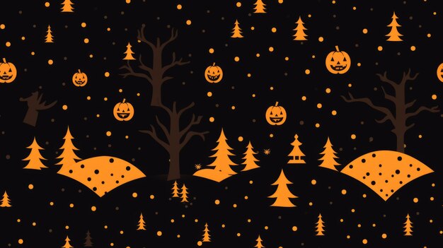 halloween seamless pattern with pumpkins and trees