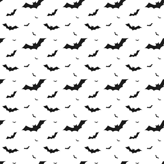 Halloween seamless pattern with white background and Bat silhouette.