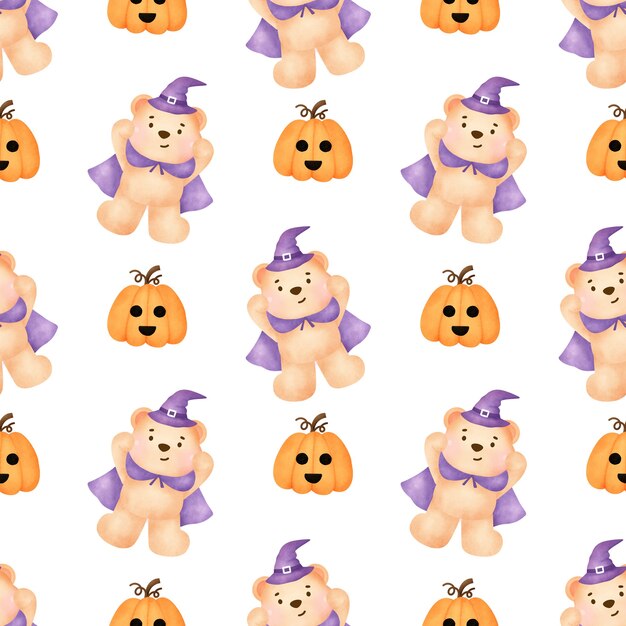 Halloween seamless patterns with Cute witch and halloween elements