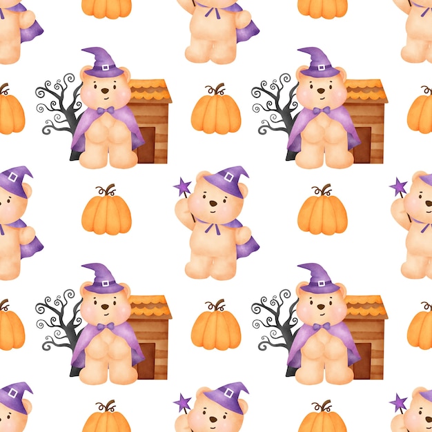 Halloween seamless patterns with Cute witch and halloween elements