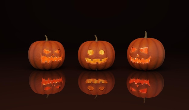 Halloween set pompoenen 3d render Jack O Lantern halloween pompoenen