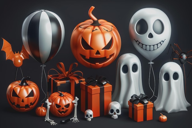 Halloween set van decoratieve elementen voor het ontwerp van realistische 3D-objecten in cartoon stijl