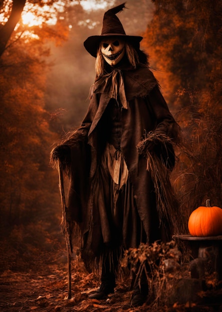 Halloween Setting with Eerie Scarecrow