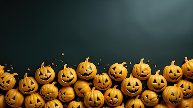 Halloween sjabloon achtergrond zwart oranje kleur met pompoenen 3D-stijl