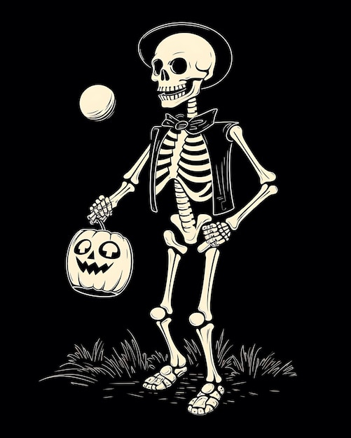 Foto halloween skelet pompoen aquarel clipart tekening op witte achtergrond happy halloween skeletten