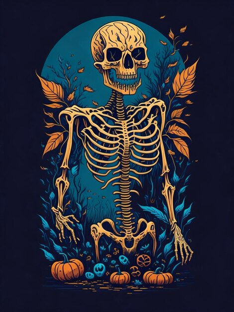 Foto halloween skelet vector illustratie tshirt ontwerp ai generatief