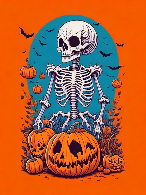 Foto halloween skelet vector illustratie tshirt ontwerp ai generatief