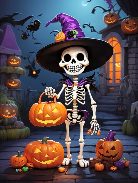 Карикатура "Хэллоуинский скелет"