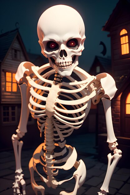 幽霊屋の前にあるハロウィーンの骨格
