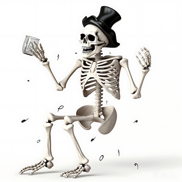 Фото Хэллоуин скелет тыква акварельный клипарт рисунок на белом фоне счастливый хэллоуин скелеты