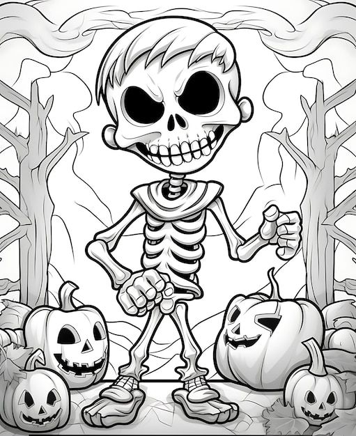 Foto scheletro di halloween zucca acquerello clipart disegno su sfondo bianco scheletri di halloween felice