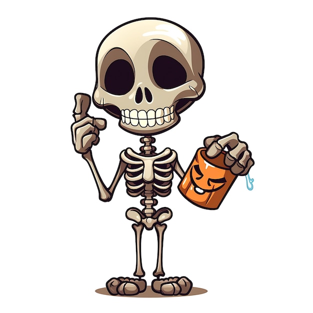 Photo halloween skeleton pumpkin watercolor clipart drawing on white background happy halloween skeletons