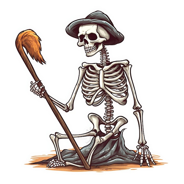 Halloween Skeleton Pumpkin Watercolor Clipart drawing on white background Happy Halloween Skeletons
