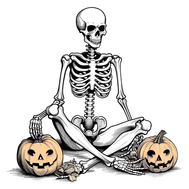 Photo halloween skeleton pumpkin watercolor clipart drawing on white background happy halloween skeletons